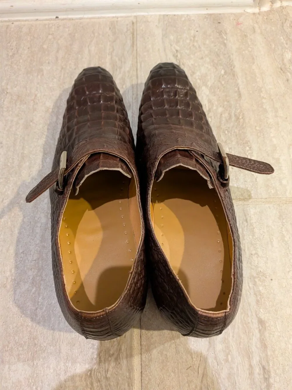 Vero cuoio Brown Leather Shoes Crocodile Pattern Lace Up Size 40 US 8